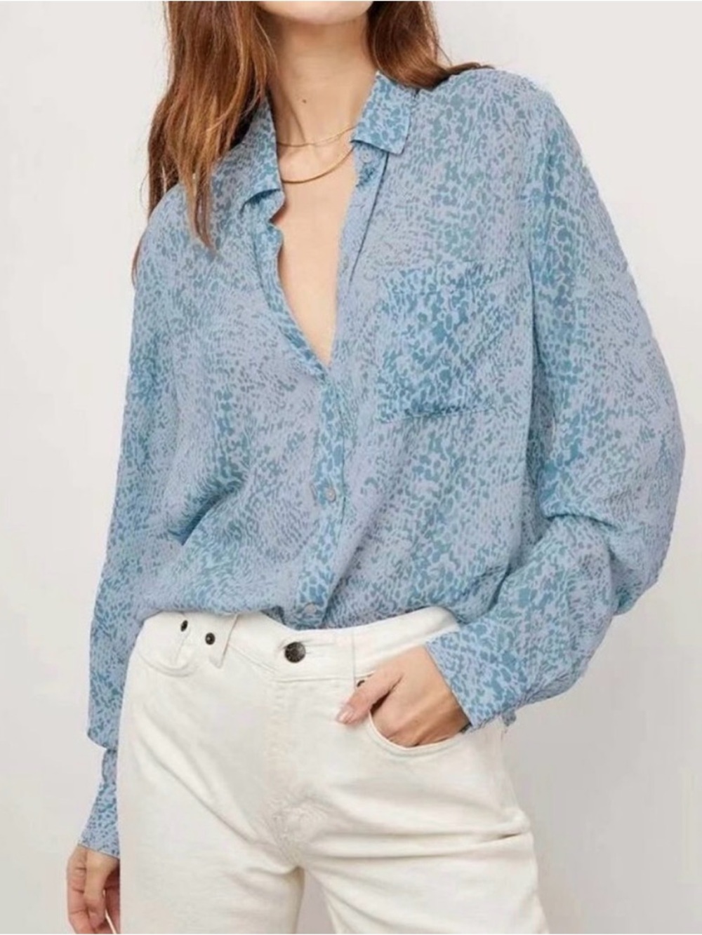 Rails NWT Josephine aqua python button down, XS